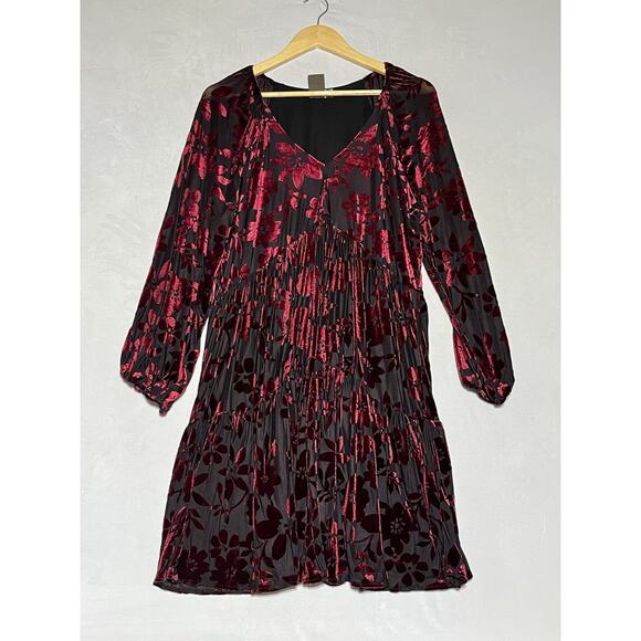 Taylor Velvet Floral Burnout A Line Dress 16 Whimsigoth Artsy Holiday Tiered - Picture 1 of 10